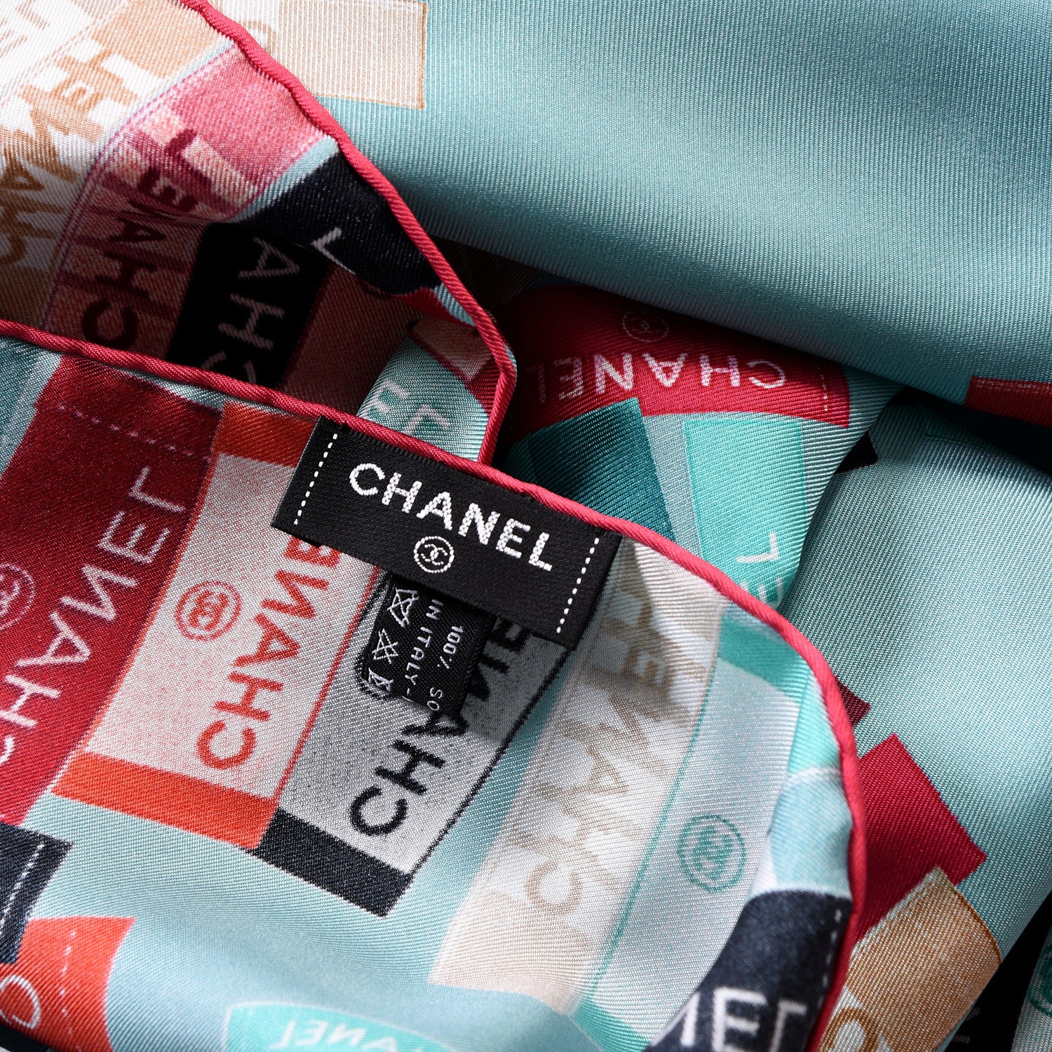Chanel Silk CC Square Scarf Turquoise Multicolor 3 of 3