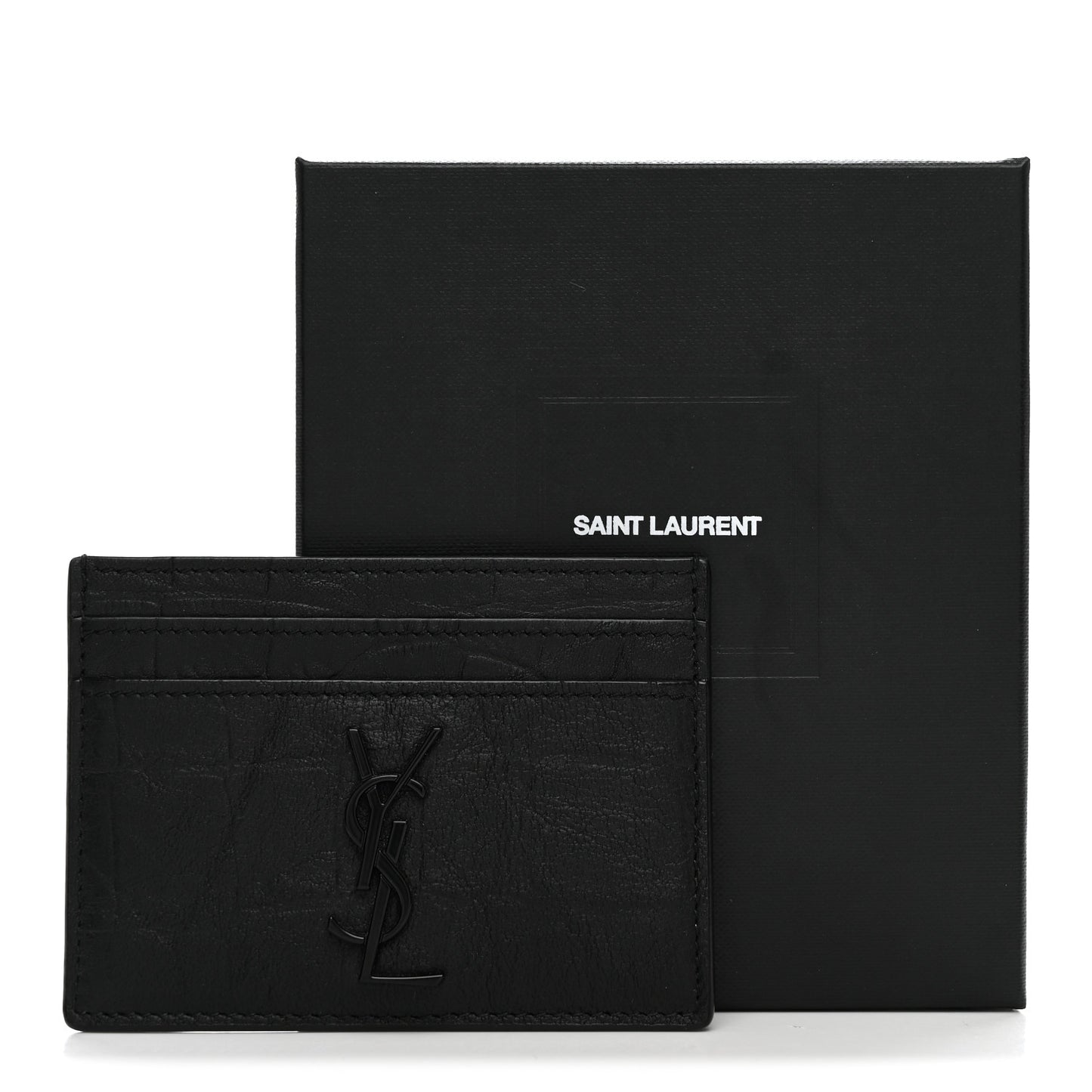 Calfskin Crocodile Embossed Monogram Credit Card Case Black