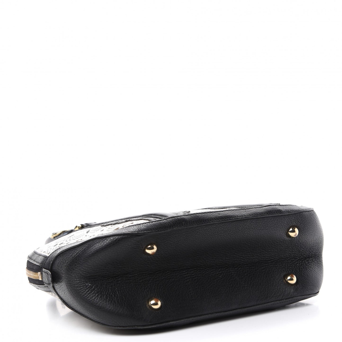 Calfskin Laser Cut Lace Small Orchard Bowling Bag Black White