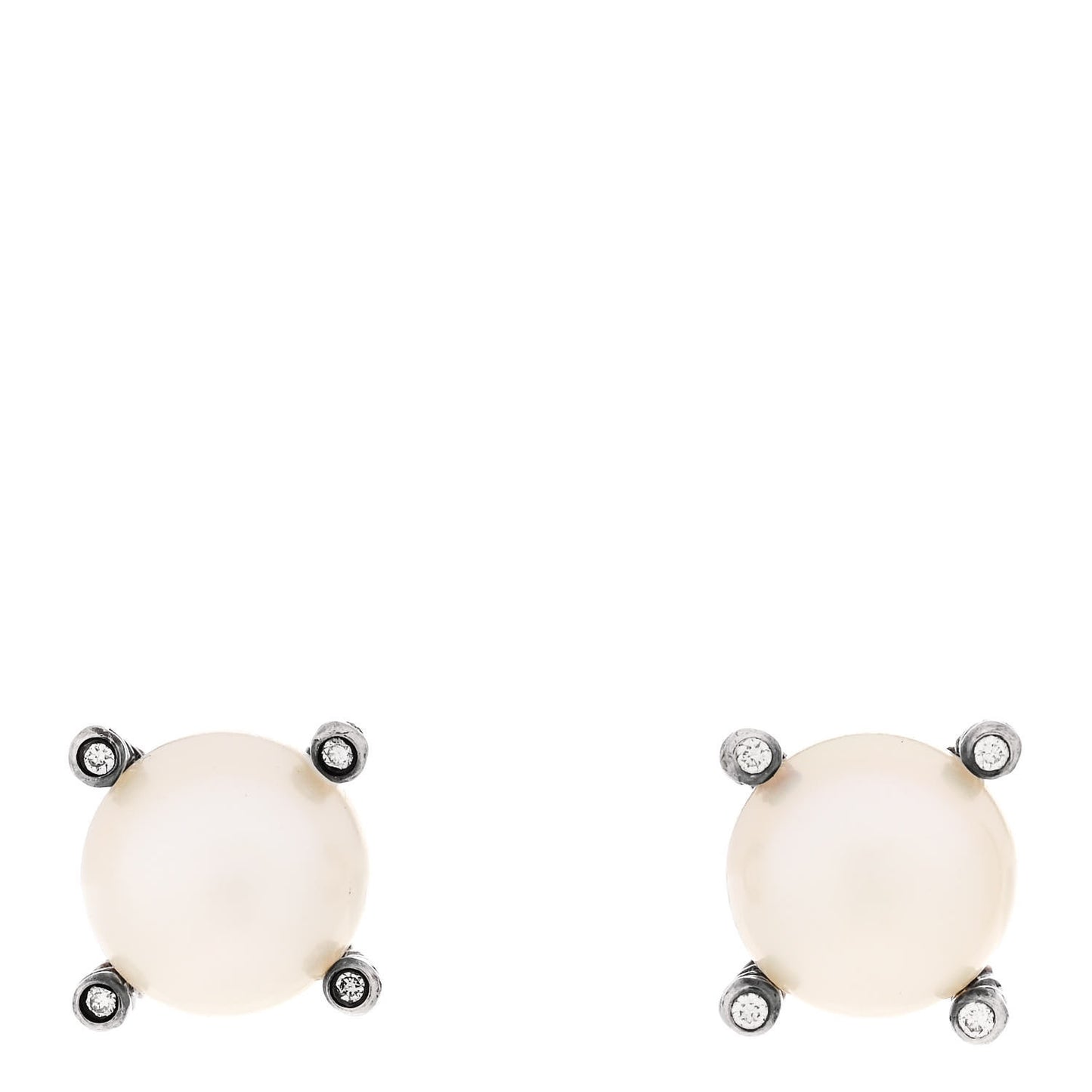 Sterling Silver Diamond Pearl 9.5-10mm Cable Stud Earrings