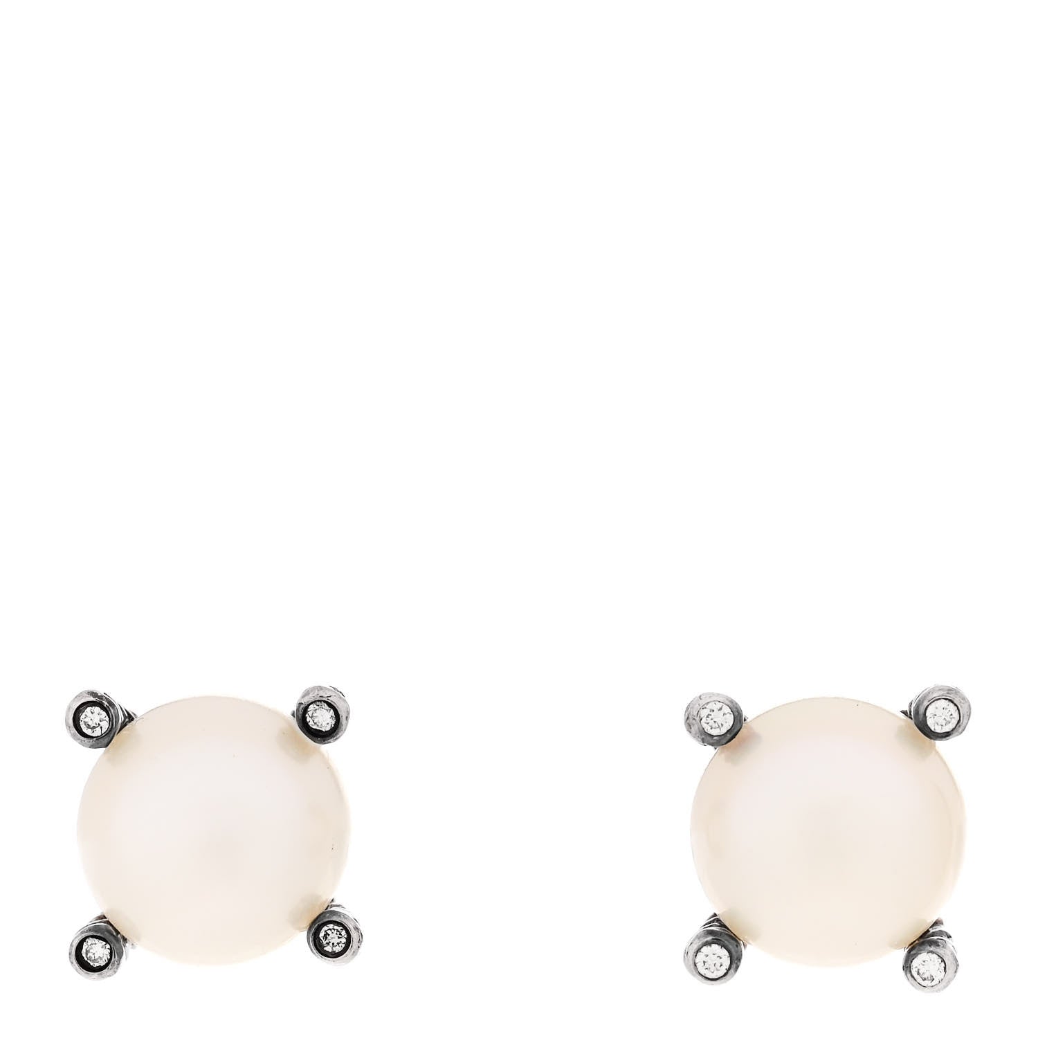 David Yurman Sterling Silver Diamond Pearl 9.5-10mm Cable Stud Earrings 1 of 4