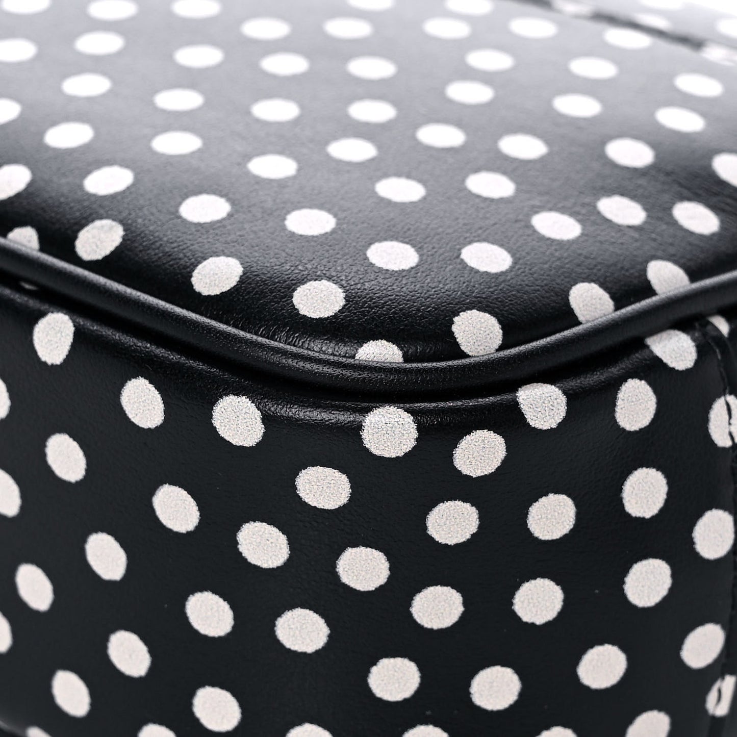 Calfskin Printed Polka Dot Mini Lou Camera Bag Black Crema Soft