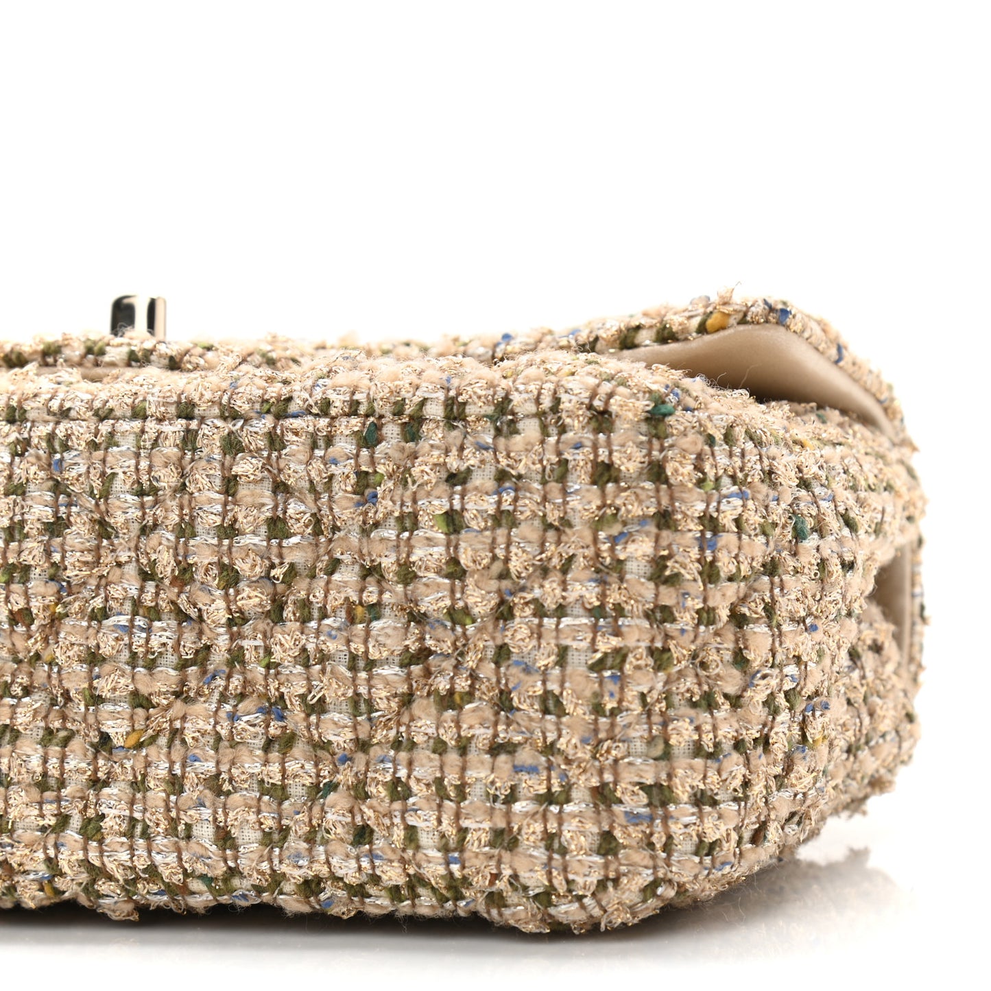 Tweed Quilted Mini Rectangular Flap Beige