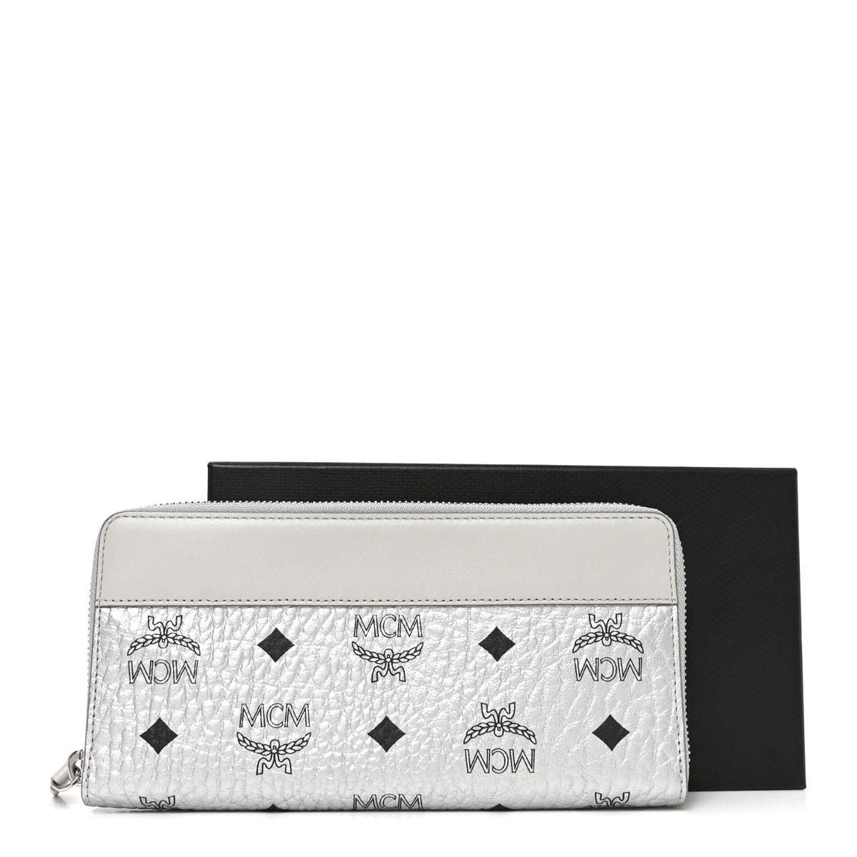 MCM Metallic Visetos Aren VI Zip Around Wallet Silver 7 of 7