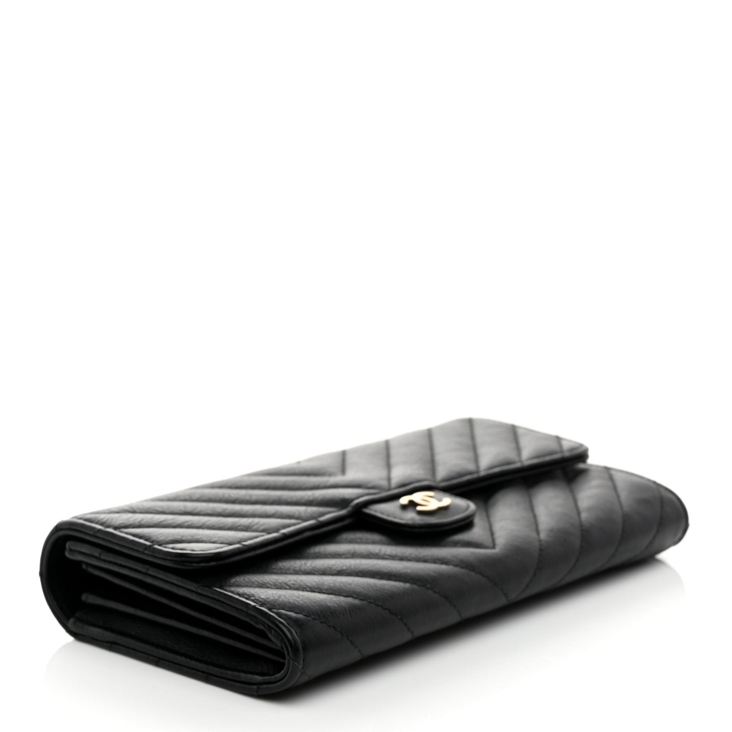 Chanel Lambskin Chevron Quilted Large Gusset Flap Wallet Black 4 of 8