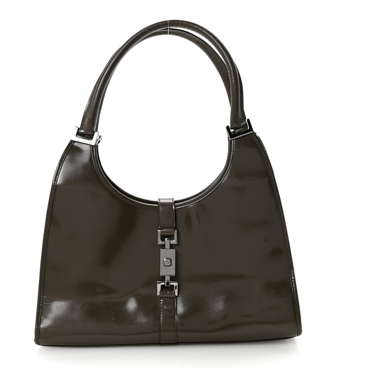 Gucci Patent Bardot Shoulder Bag Olive Green 1 of 10