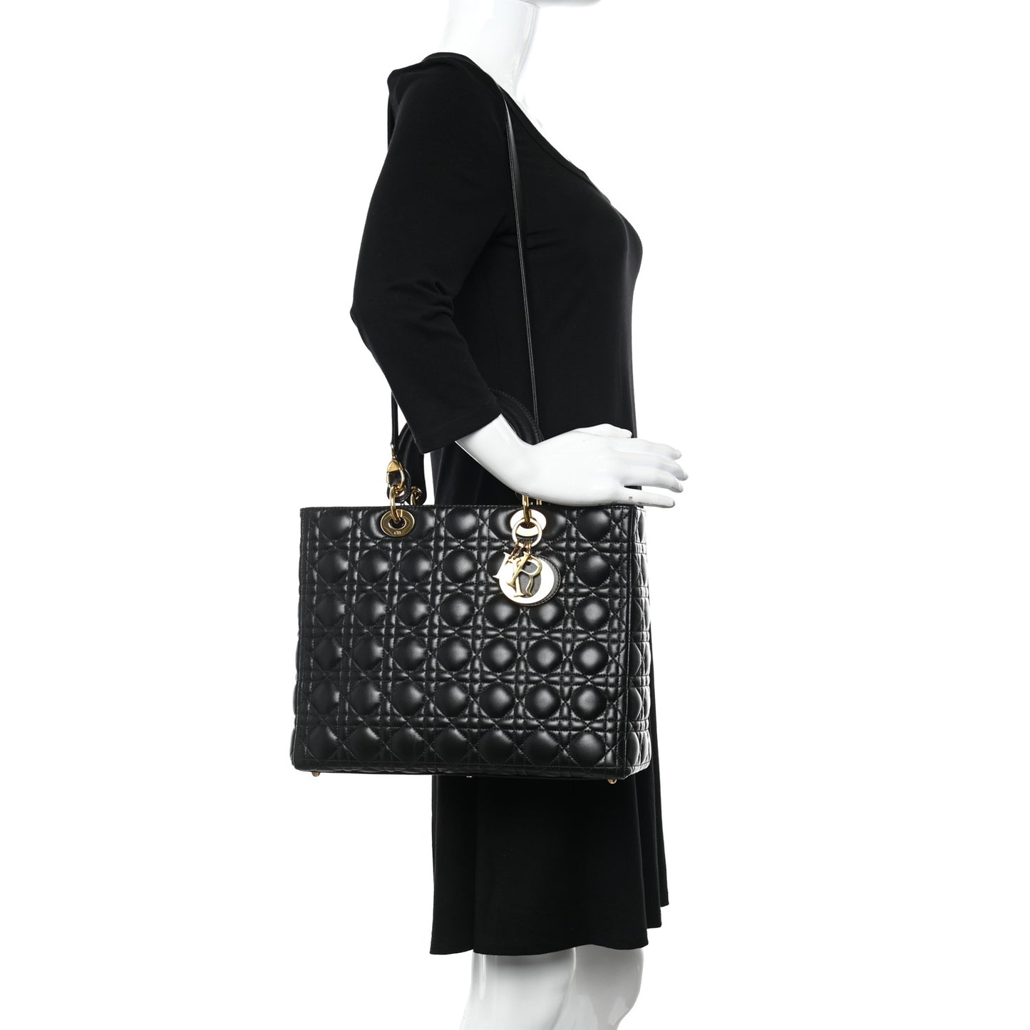 Lambskin Cannage Large Lady Dior Black