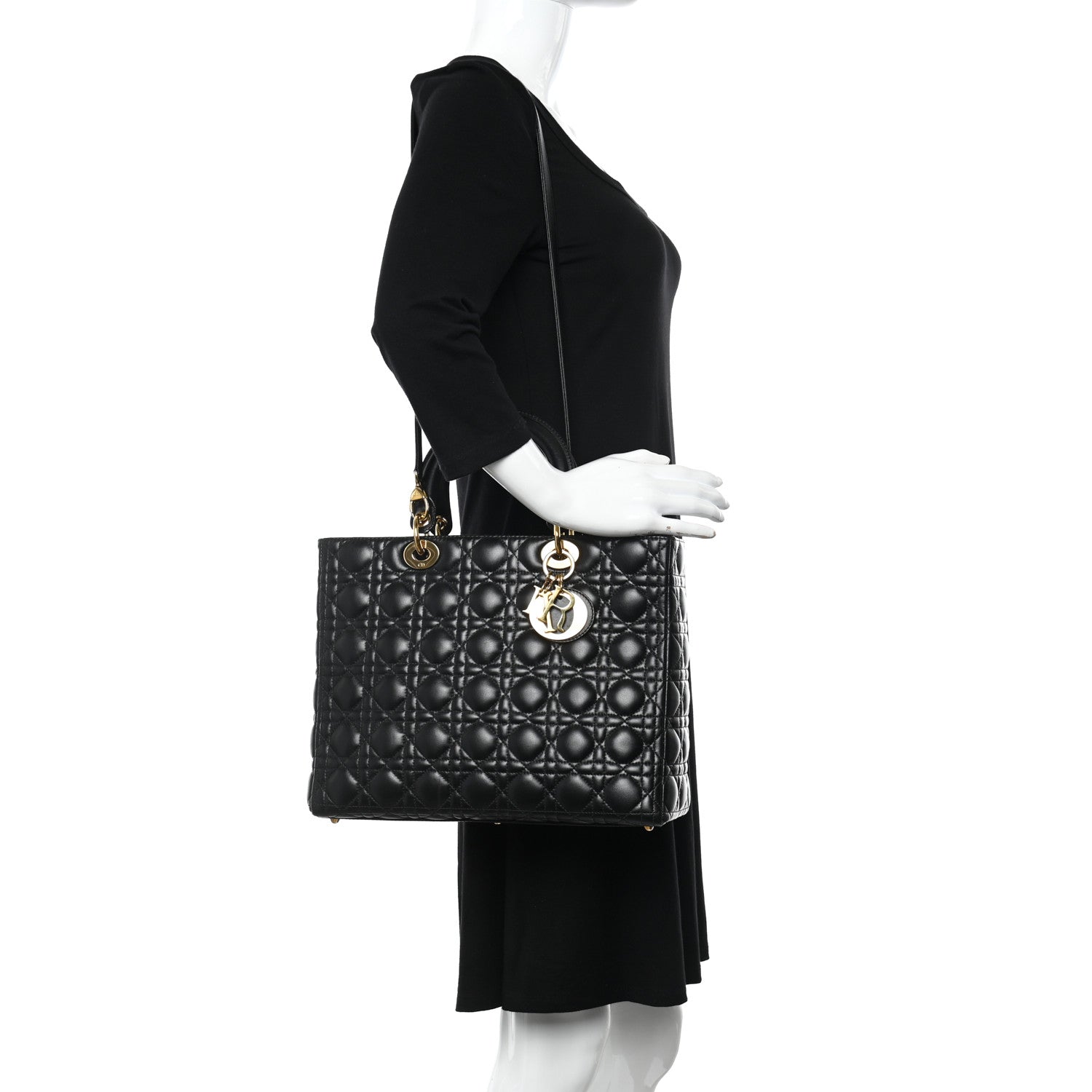 Christian Dior Lambskin Cannage Large Lady Dior Black 2 of 13