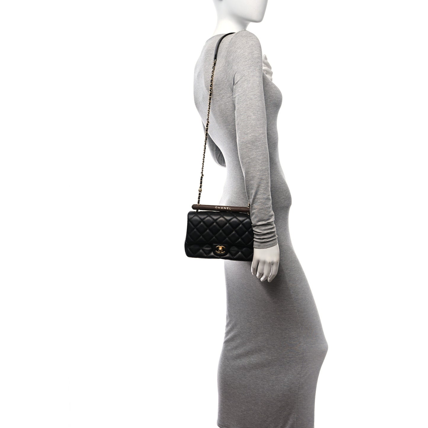 Lambskin Quilted Small Wenge Wood Flap Black