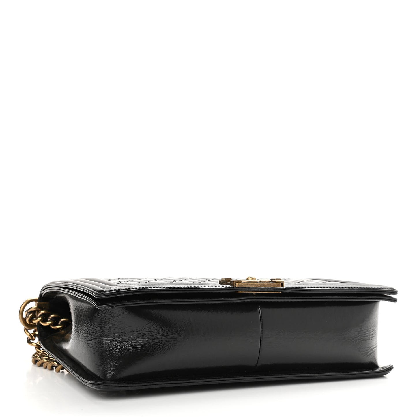 Glazed Calfskin Quilted Large Boy Flap Black