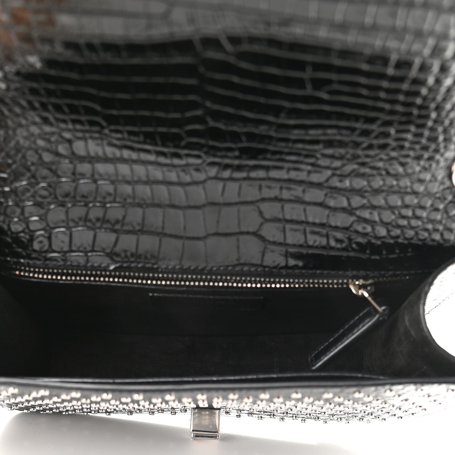 Saint Laurent Crocodile Embossed Calfskin Crystal Embellished Carre Satchel Black 8 of 16