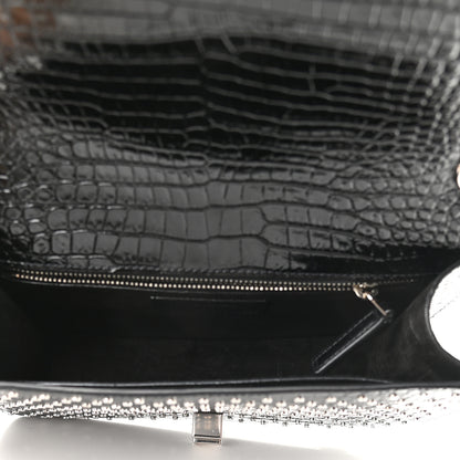 Saint Laurent Crocodile Embossed Calfskin Crystal Embellished Carre Satchel Black 8 of 16