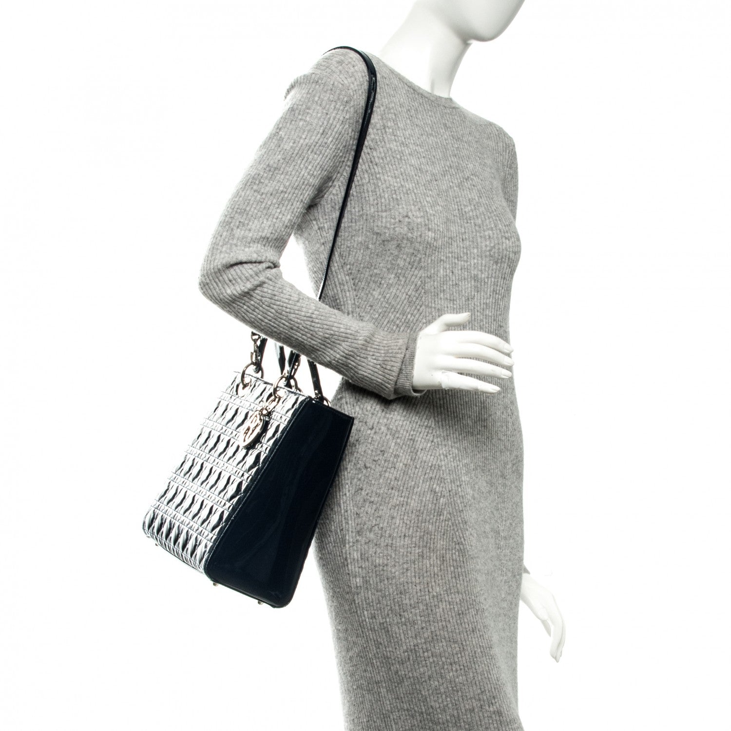 Christian Dior Patent Cannage Large Lady Dior Navy Blue 2 of 7
