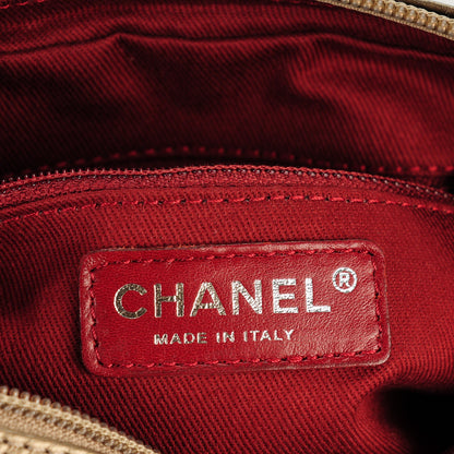Chanel Metallic Aged Calfskin Quilted Cotton Club Pochette Khaki 6 of 7