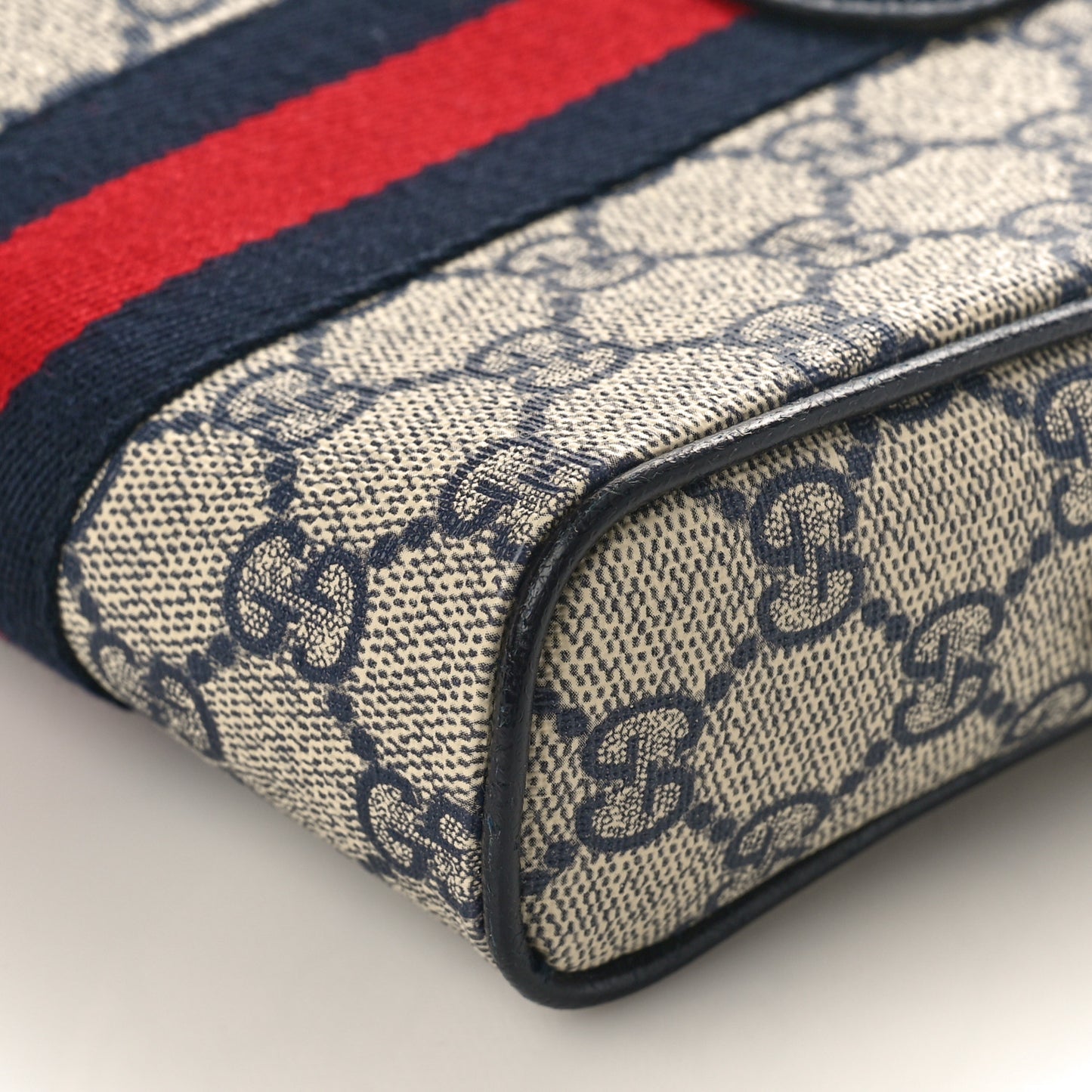 GG Supreme Monogram Textured Calfskin Web Mini Ophidia Messenger Beige Blue