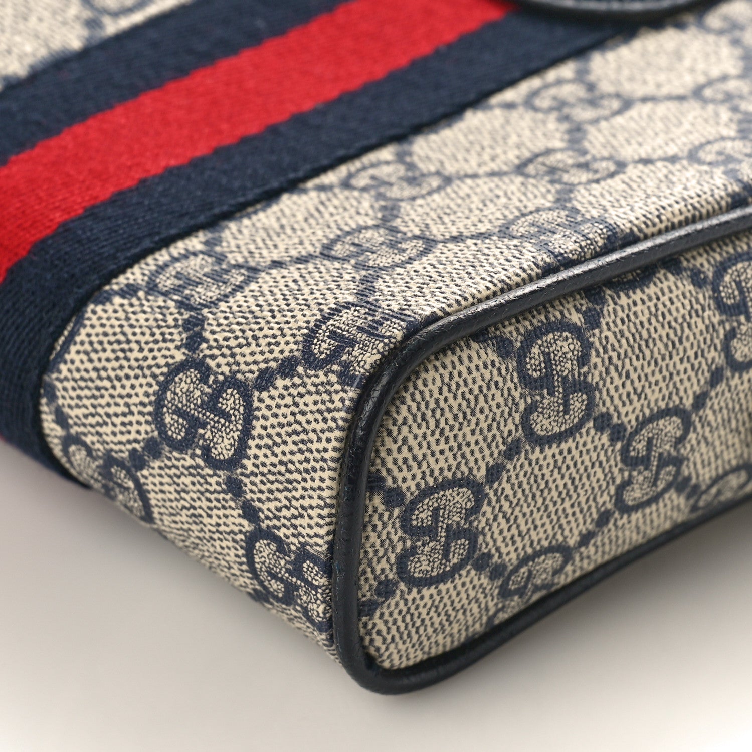Gucci GG Supreme Monogram Textured Calfskin Web Mini Ophidia Messenger Beige Blue 8 of 8