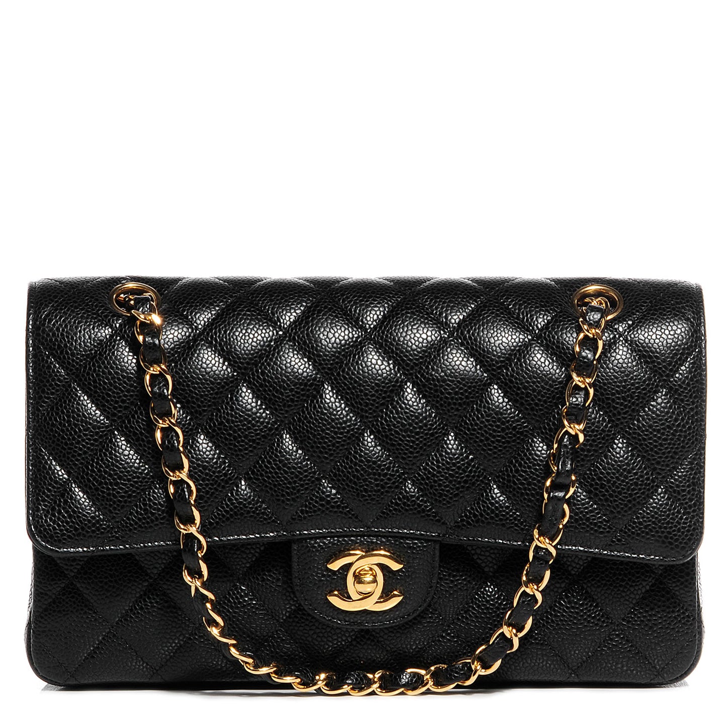 Caviar Quilted Medium Double Flap Black