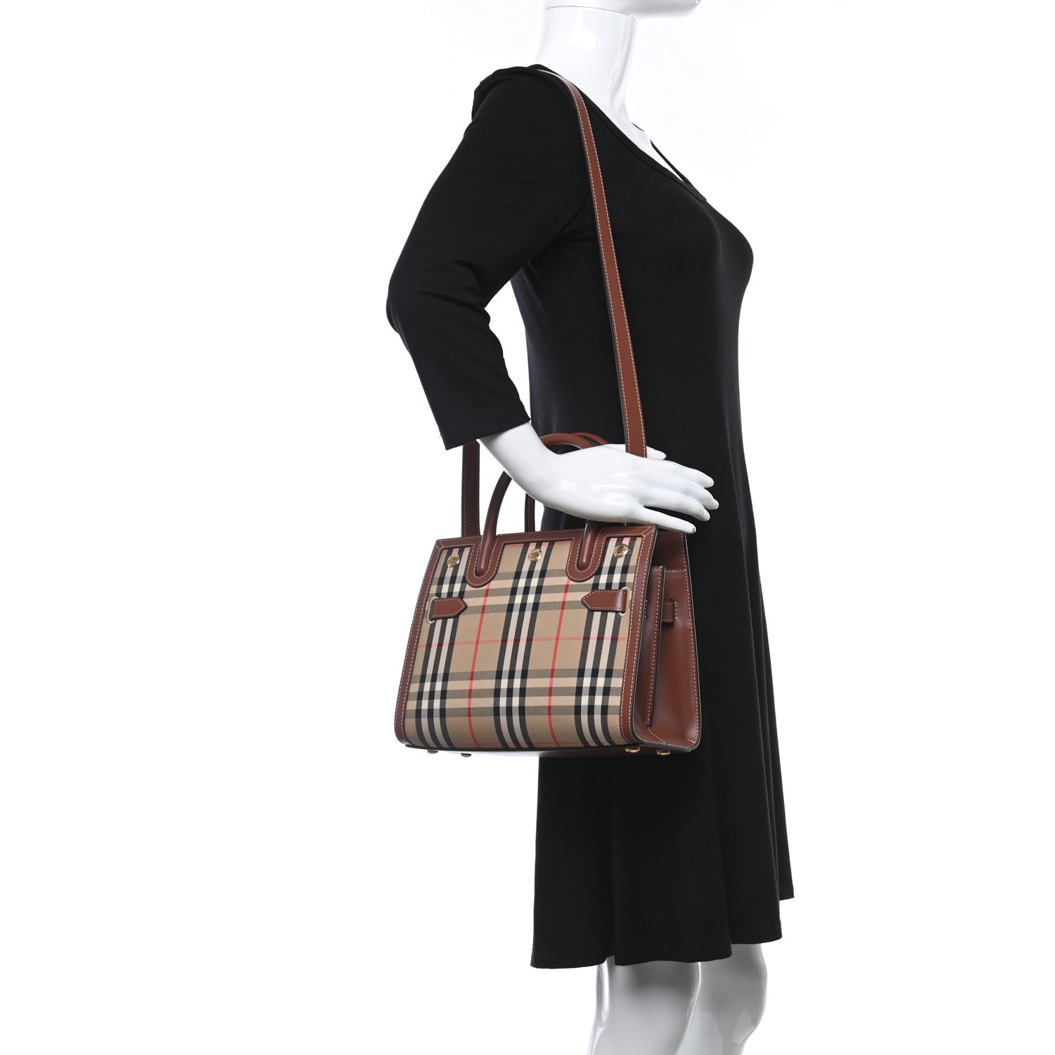 Burberry Calfskin Vintage Check Two Handle Title Bag Archive Beige 2 of 10