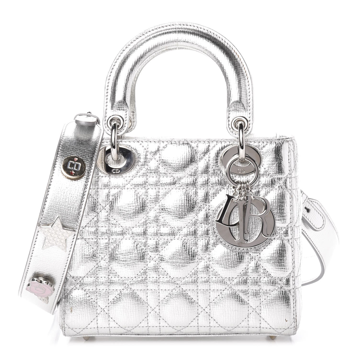 Christian Dior Metallic Grained Calfskin Cannage Small Lucky Badges My Lady Dior Silver 1 of 14