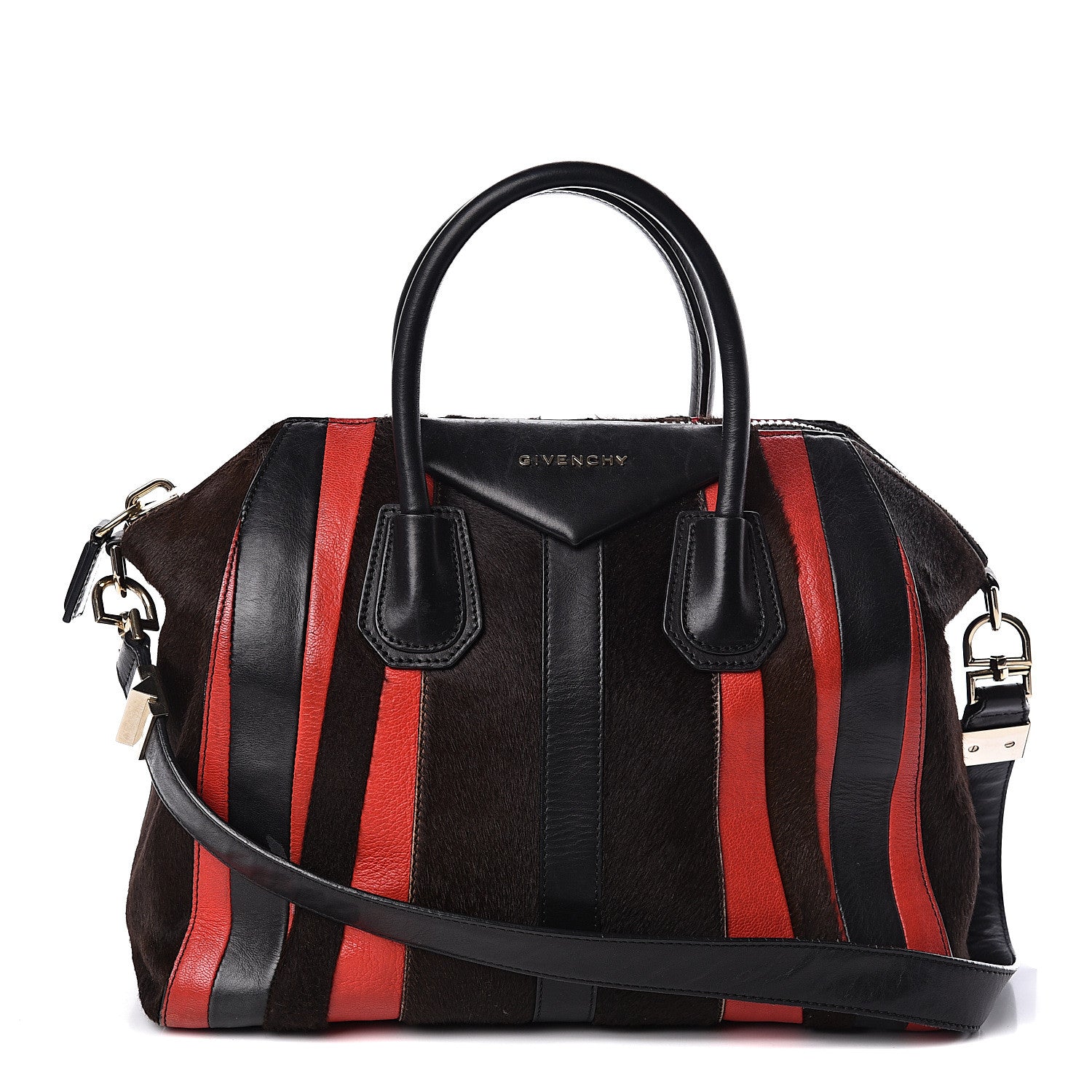 Givenchy Calf Hair Goatskin Smooth Calfskin Patchwork Medium Antigona Black Red 1 of 19
