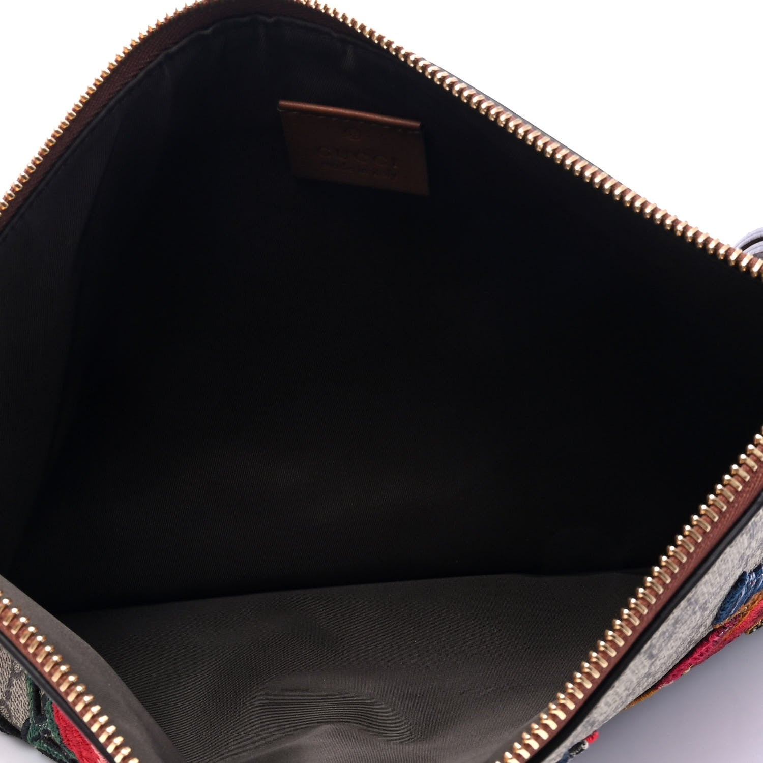 Gucci GG Supreme Monogram Web Kingsnake Embroidered Large Zip Pouch Brown 3 of 6