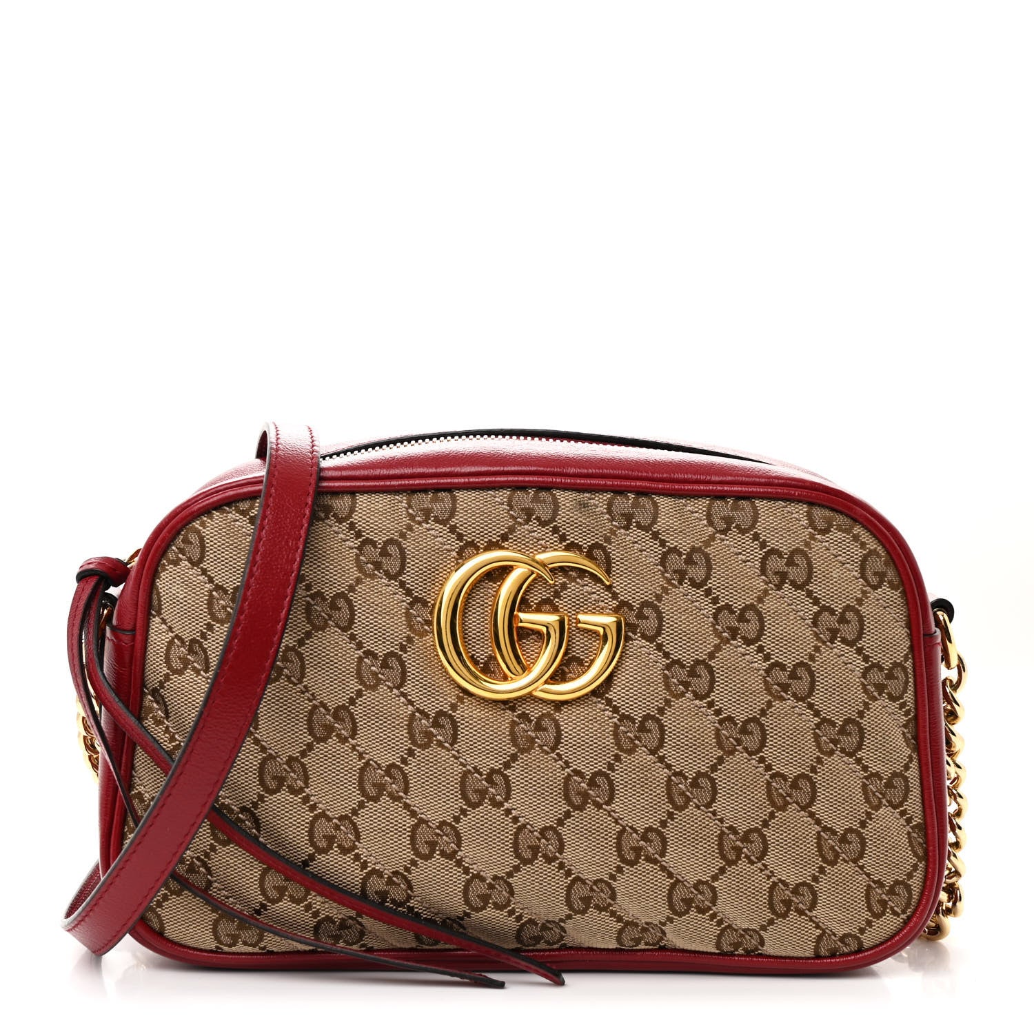Gucci Monogram Azalea Calfskin Matelasse Diagonal Small GG Marmont Chain Shoulder Bag Beige Ebony New Cherry Red 1 of 11