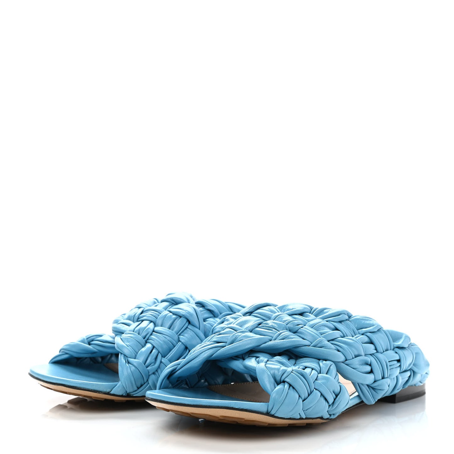 Shiny Nappa Intrecciato The Board Flat Sandals 39 Sky Blue