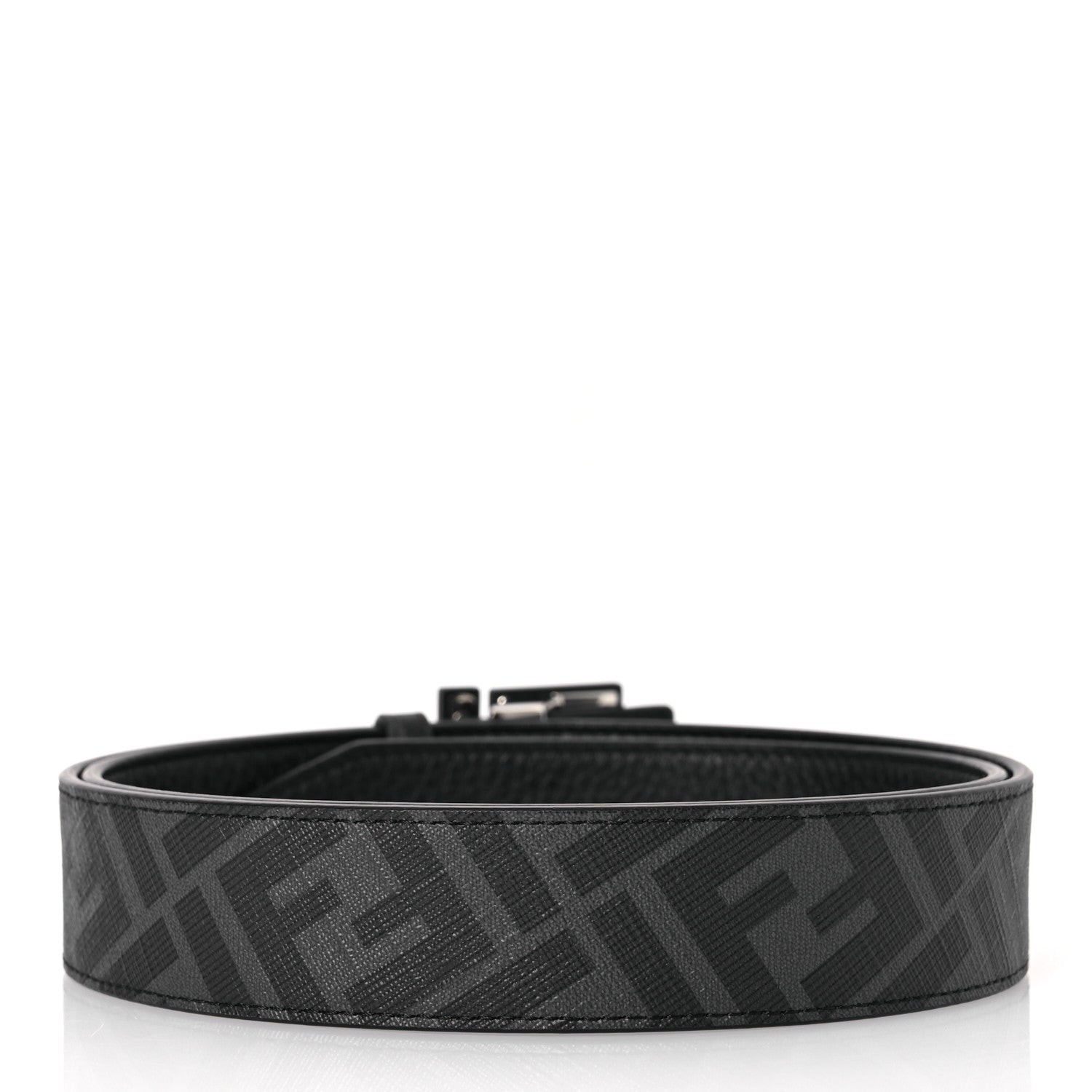 Fendi Cuoio Romano Glazed Fabric Enamel FF 1974 Reversible Belt 95 38 Black 3 of 8