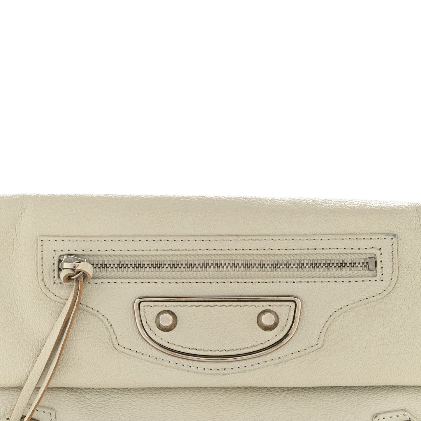 Chevre Silver Metallic Edge Hardware Envelope Clutch Gris Glace