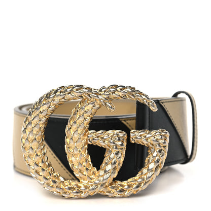 Gucci Calfskin Striped Textured Double G 50mm Belt 90 36 Black Beige 1 of 6