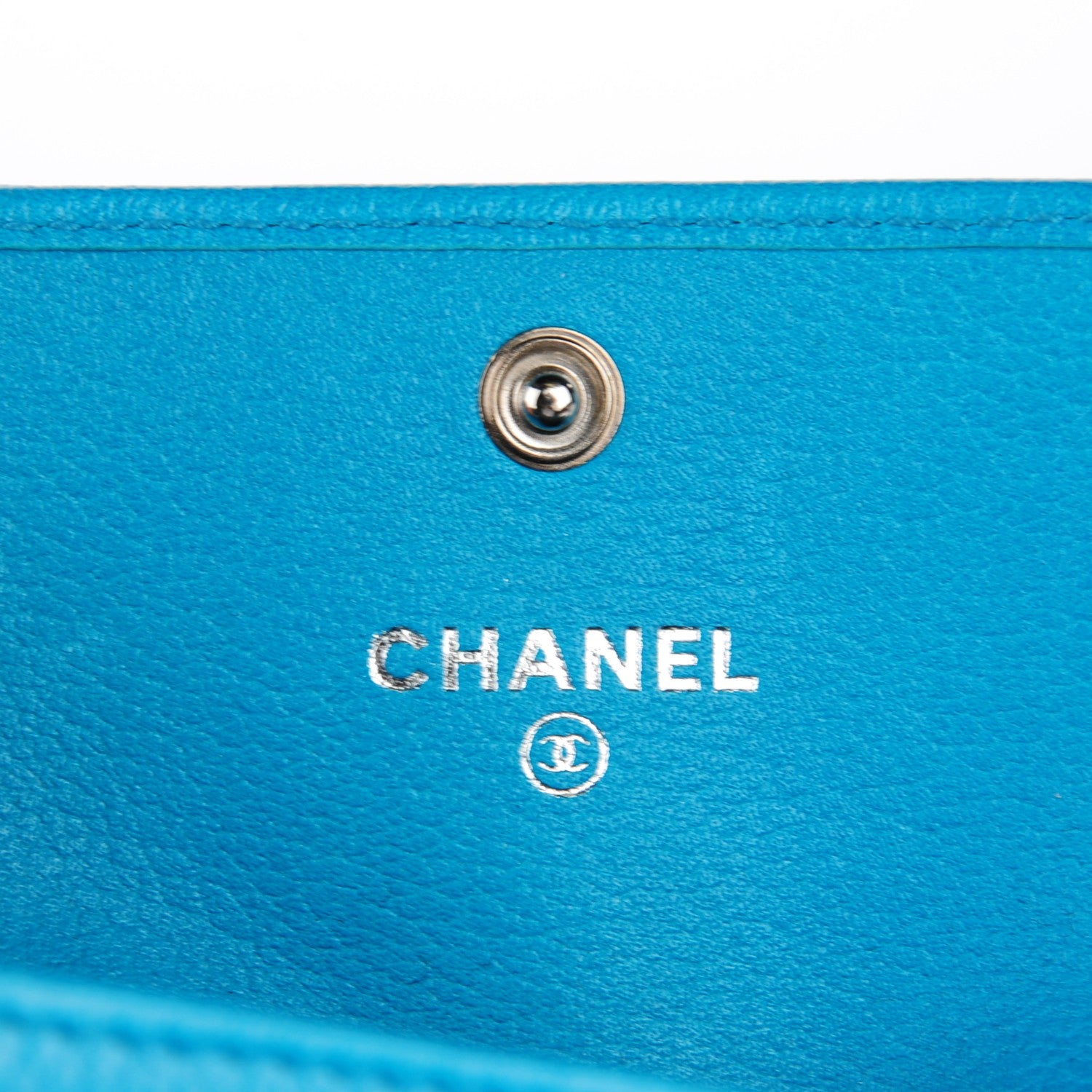 Chanel Goatskin Camellia Embossed Flap Card Holder Wallet Turquoise 5 of 7
