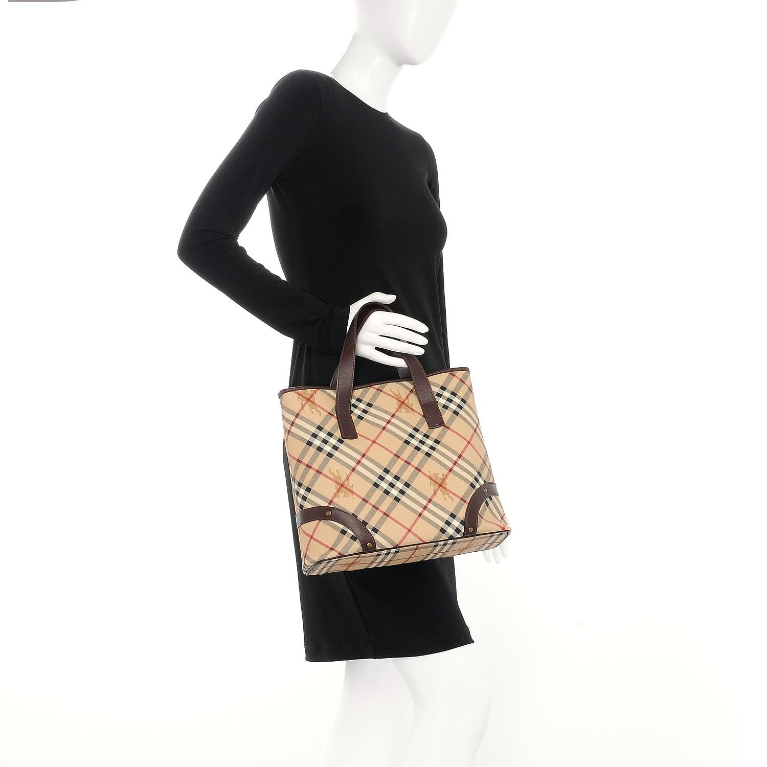 Burberry Haymarket Check Studded Tote Chocolate 2 of 8