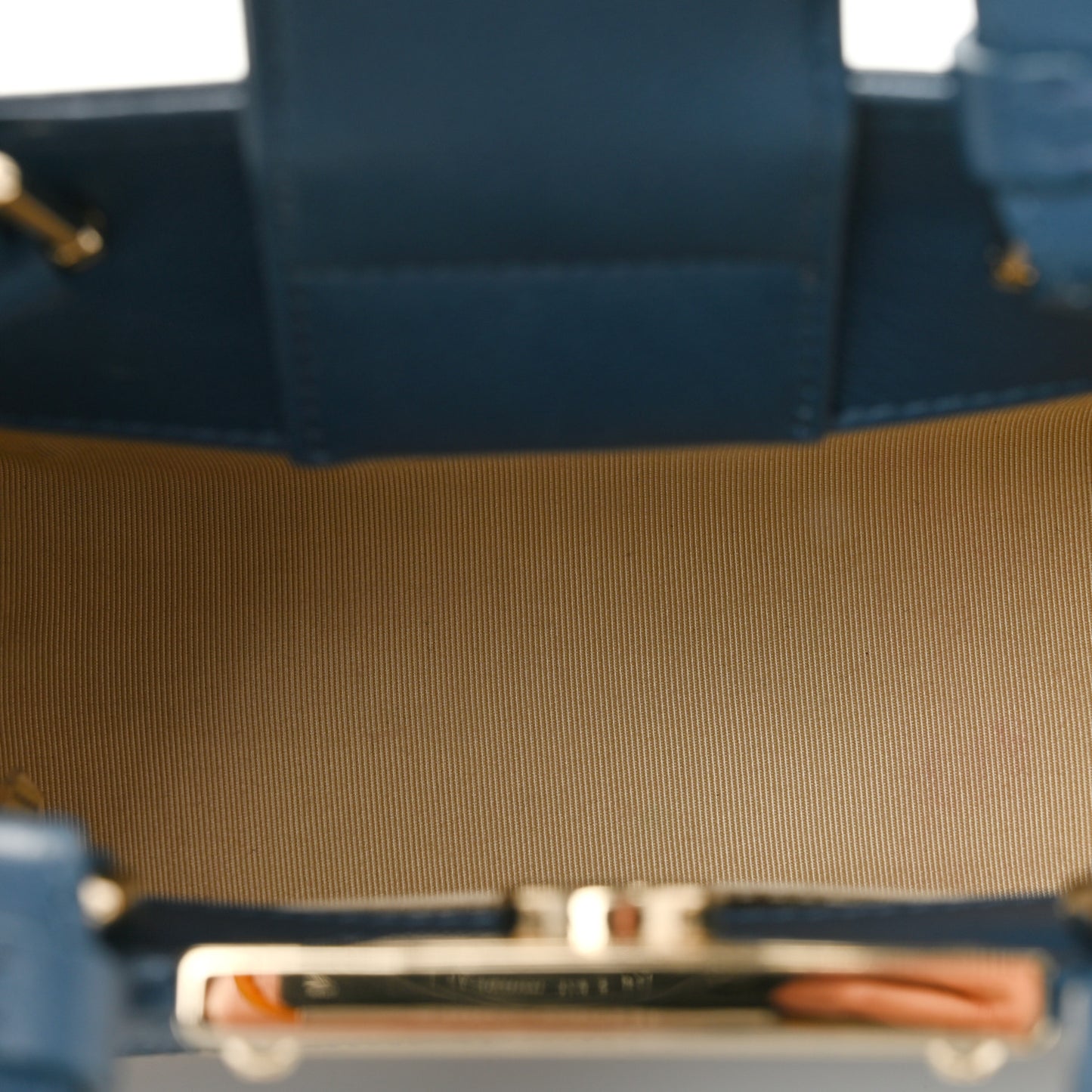 Grained Calfskin Stitched Mini Label Click Shopper Tote Blue