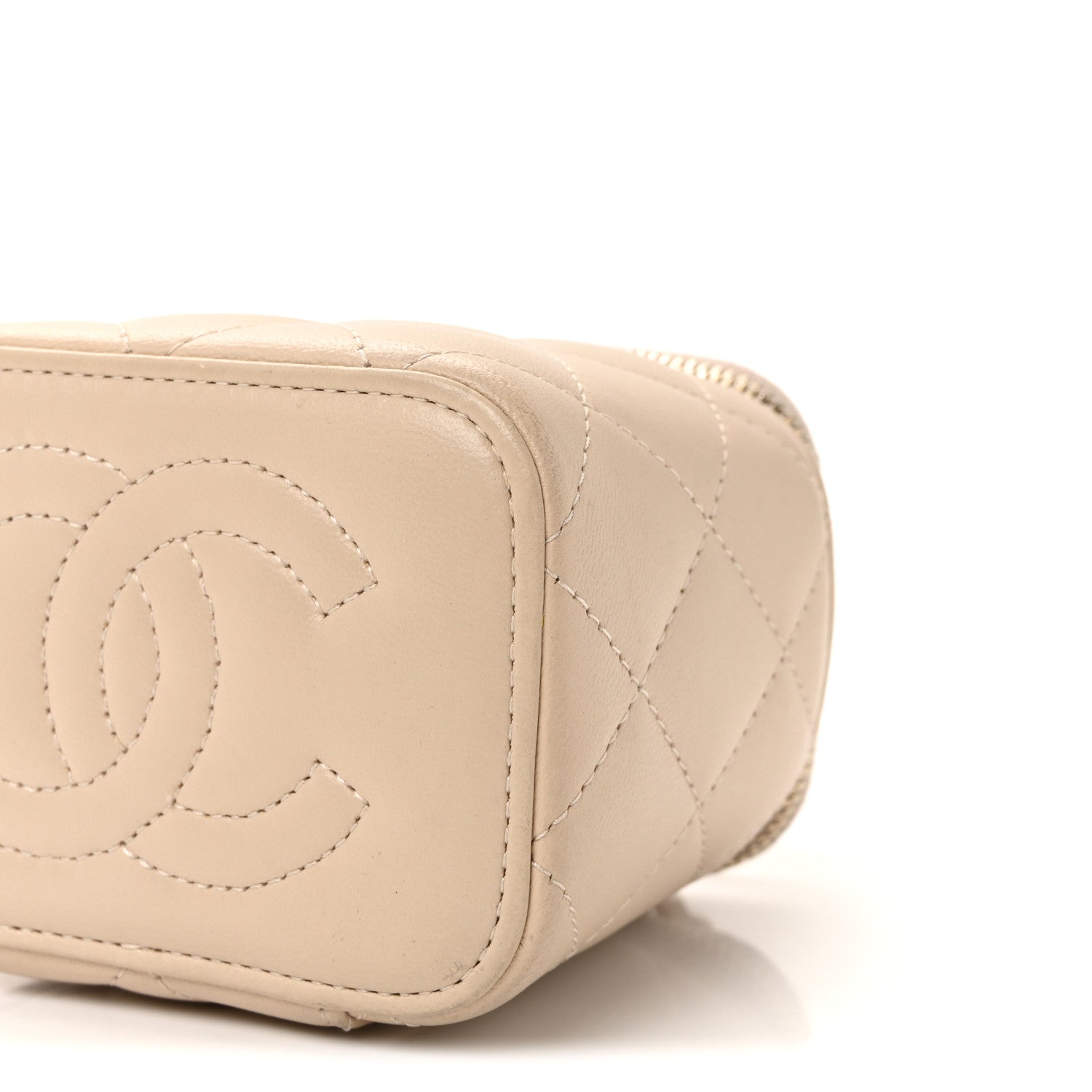 Chanel Lambskin Quilted Top Handle Mini Vanity Case With Chain Beige 10 of 10