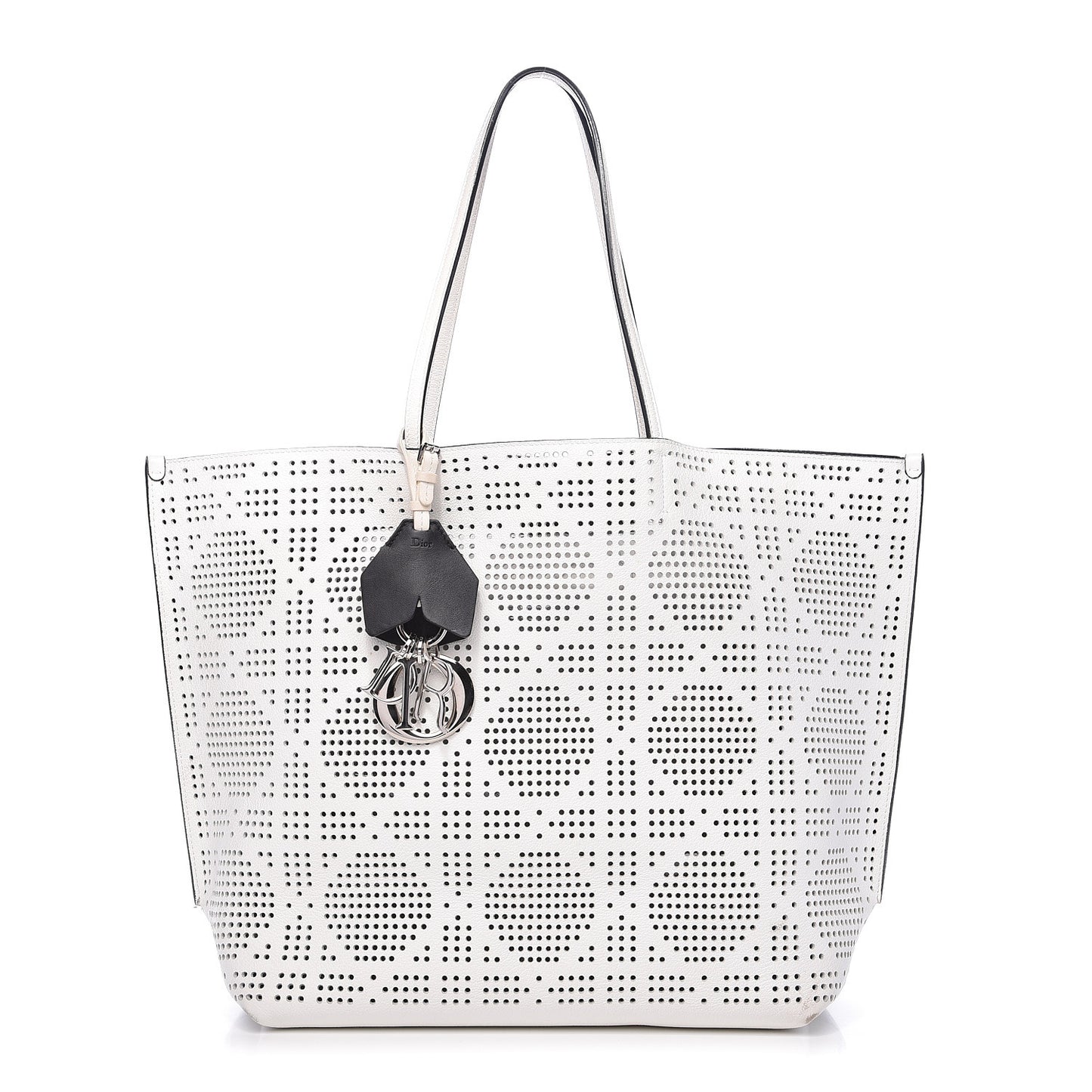 Calfskin Perforated Cannage Dioriva Tote White