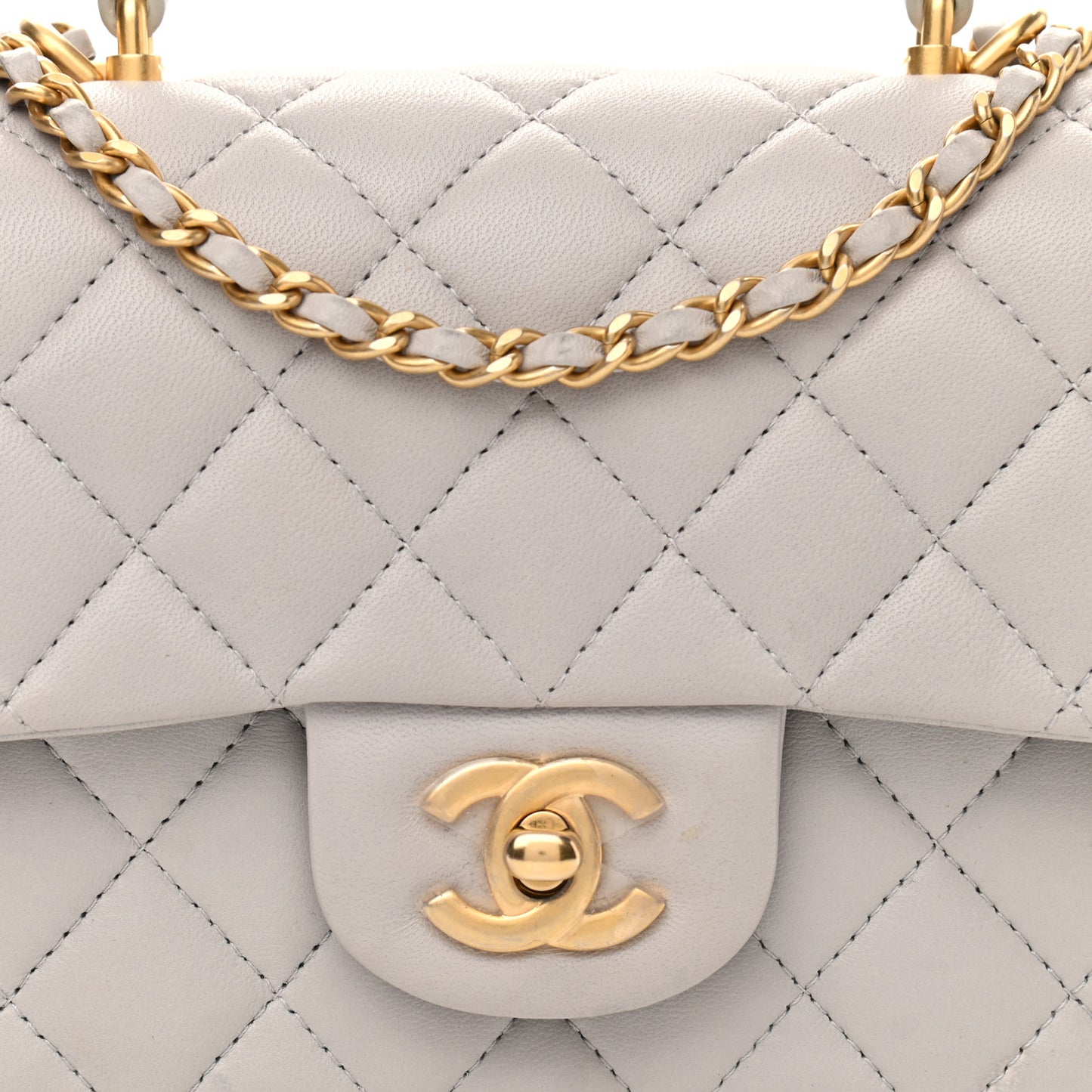 Lambskin Quilted Mini Top Handle Rectangular Flap Grey