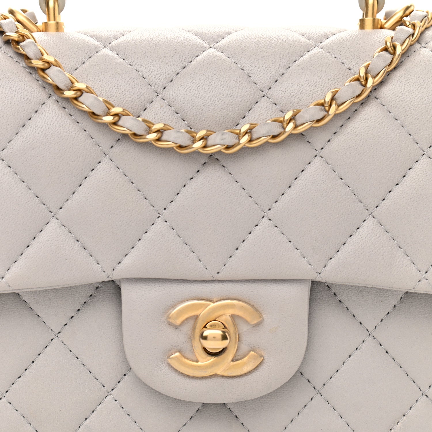 Chanel Lambskin Quilted Mini Top Handle Rectangular Flap Grey 8 of 11