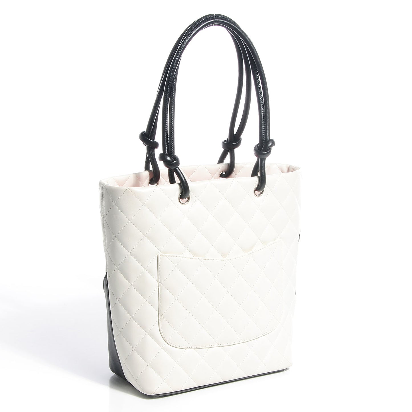Calfskin Quilted Medium Cambon Tote White Black