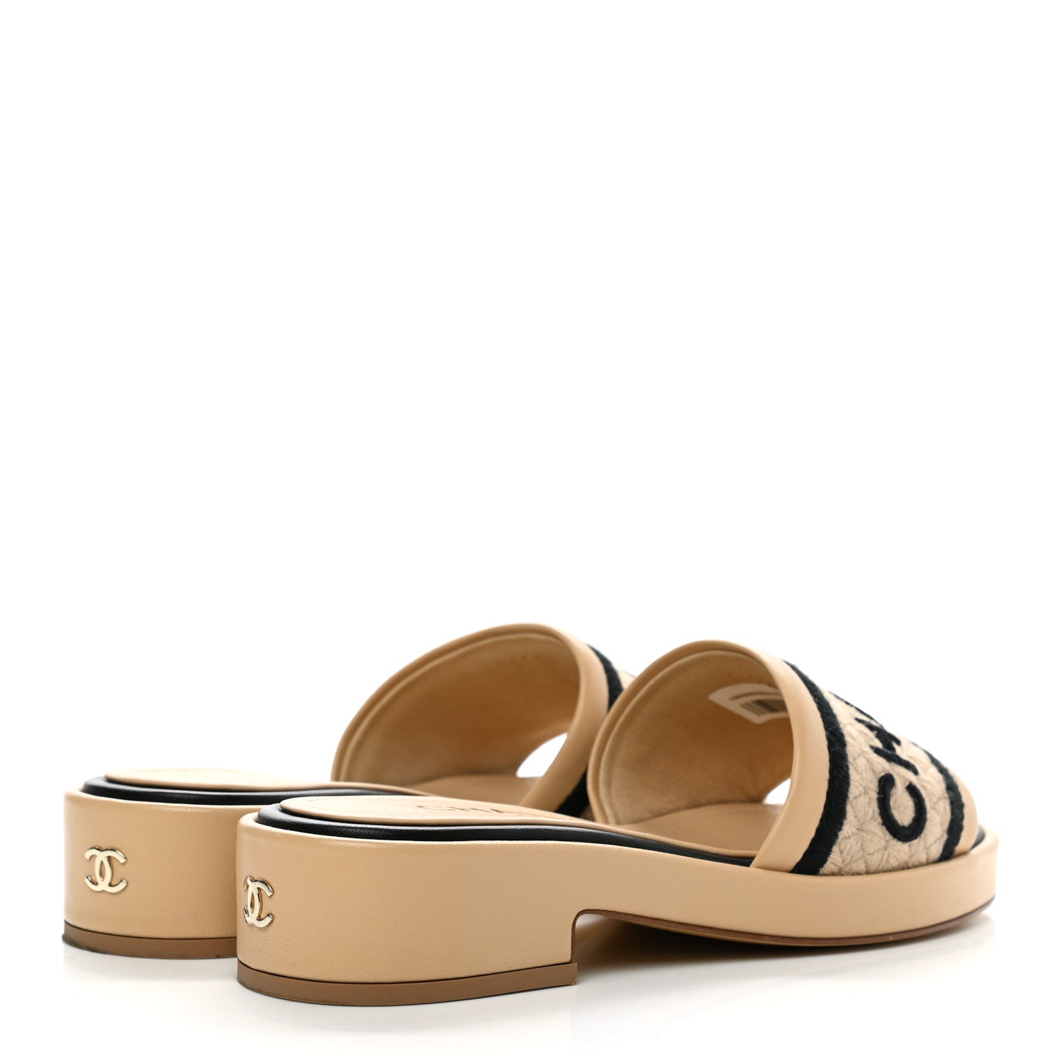Chanel Lambskin Embroidered CC Mule Sandal 35 Beige Black 4 of 9