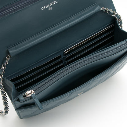Chanel Lambskin Quilted Wallet On Chain WOC Blue 5 of 8