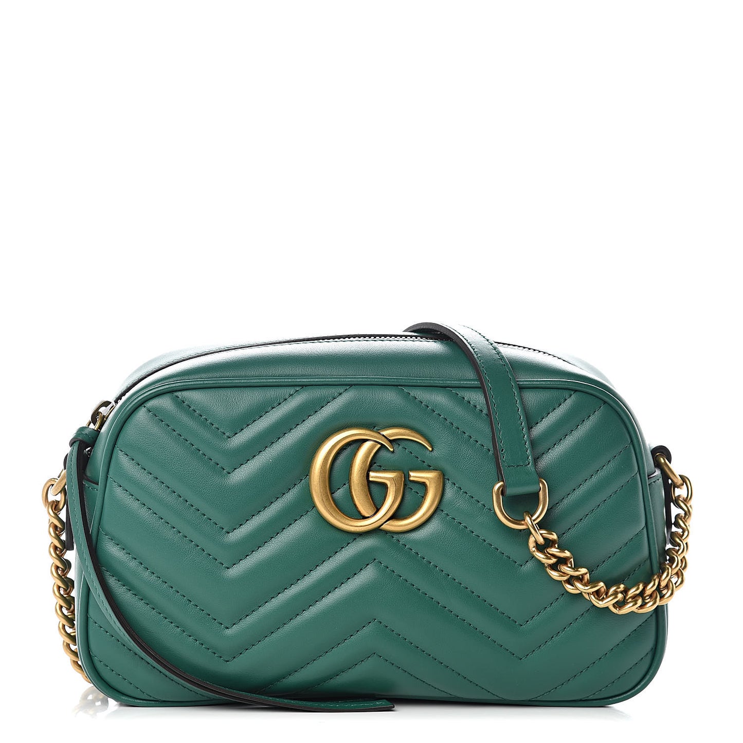 Calfskin Matelasse Small GG Marmont Chain Shoulder Bag Emerald Green