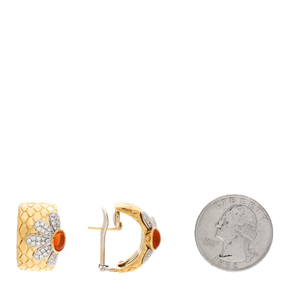 Roberto Coin 18K Yellow White Gold Diamond Fire Opal Flower Hoop Earrings 2 of 5