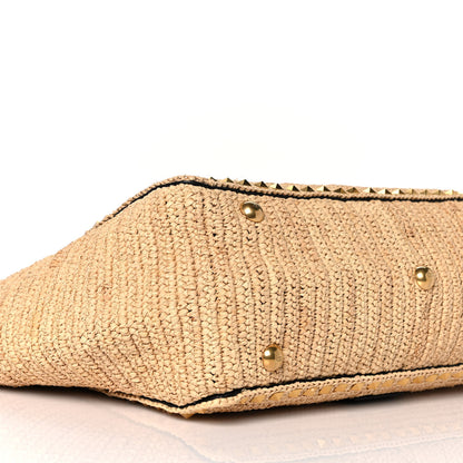 Valentino Garavani Raffia Calfskin Rockstud Tote Naturale Black 6 of 7