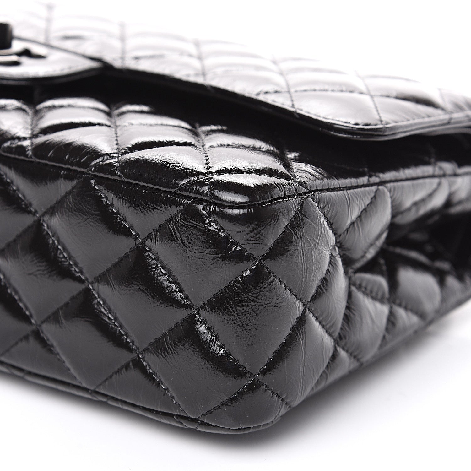 Chanel Shiny Crumpled Calfskin Quilted Medium Double Flap So Black 8 of 8