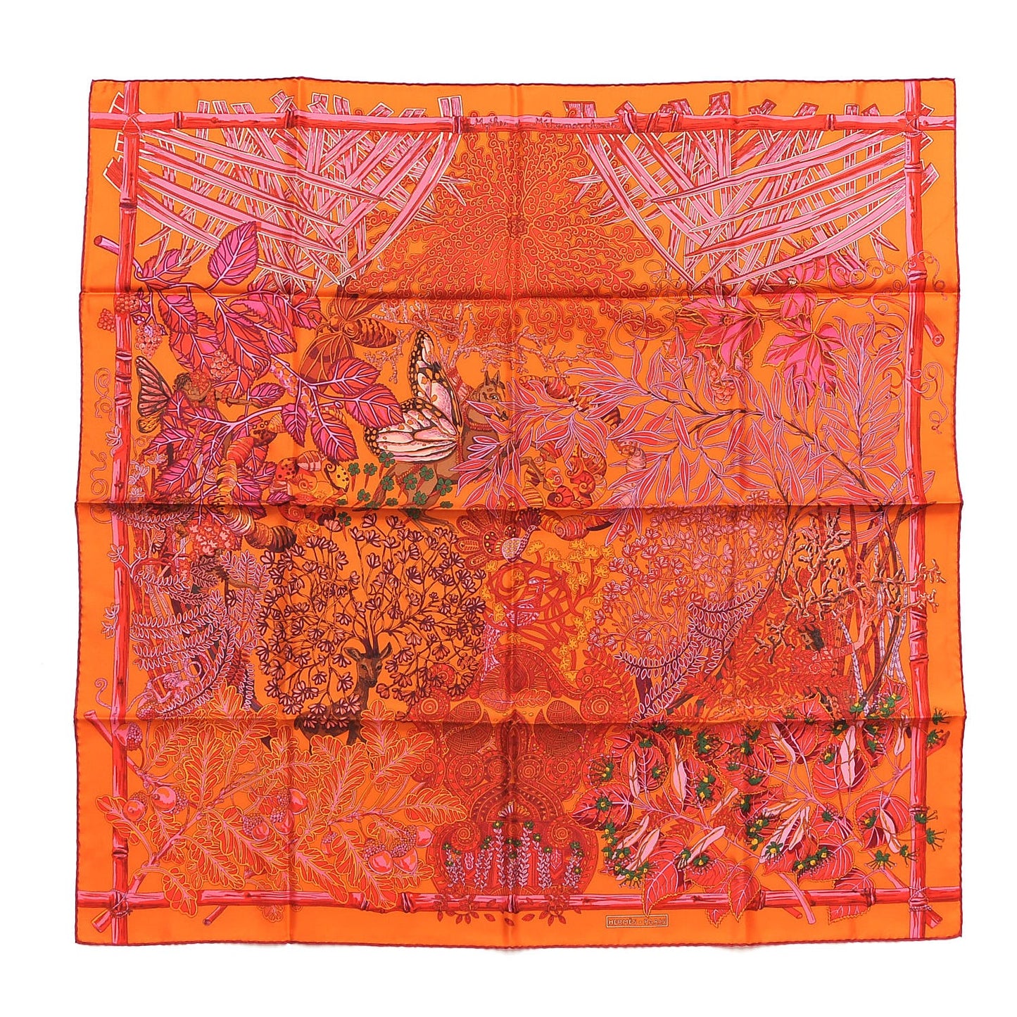 Silk Printed Mythes et Metamorphoses Scarf 90 Orange Rouge Vif Brique