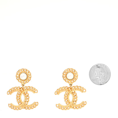 Chanel Metal Pearl CC Chain Drop Earrings Gold 2 of 4