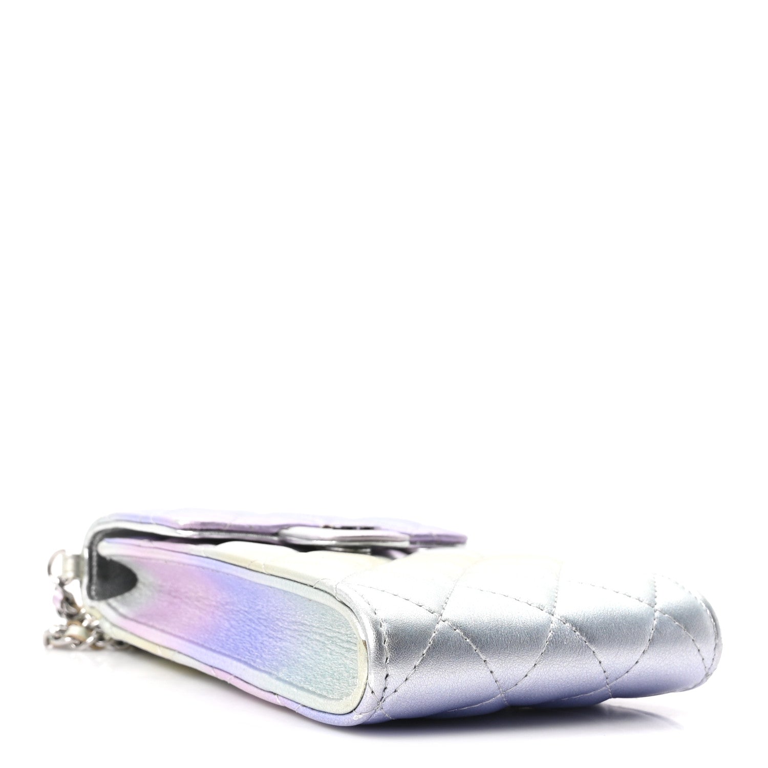 Chanel Gradient Metallic Calfskin Quilted CC Phone Holder Silver Blue Yellow Purple 4 of 11