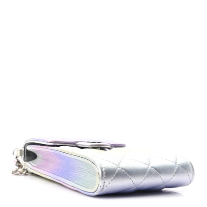 Chanel Gradient Metallic Calfskin Quilted CC Phone Holder Silver Blue Yellow Purple 4 of 11