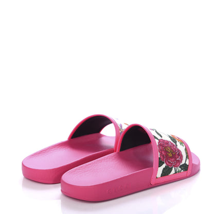 Gucci Canvas Flora Print Slide Sandals 37 Fluorescent Fuchsia 4 of 10