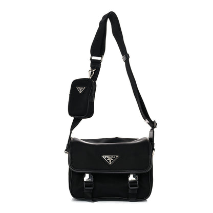 Prada Re-Nylon Saffiano Pocket Double Snap Buckle Shoulder Bag Black 1 of 13